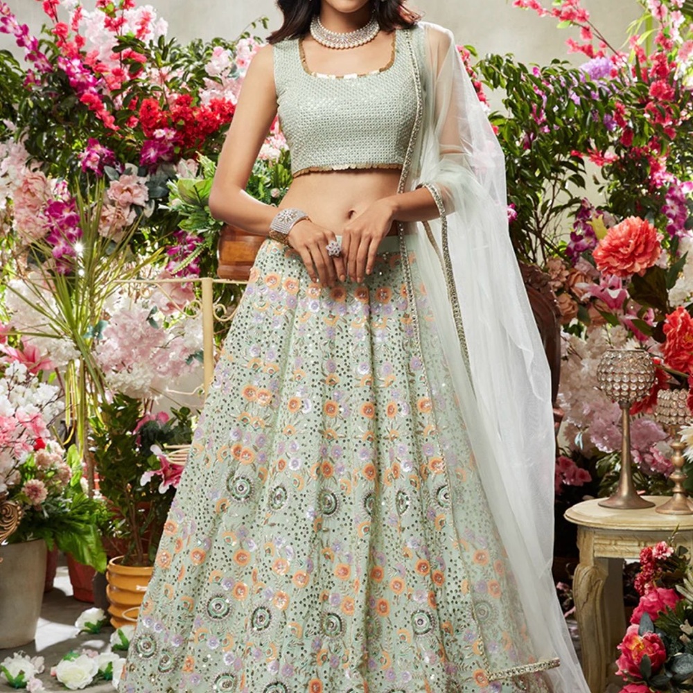 Elegant Mint Green Embroidered Lehenga/Indian Traditional Outfit